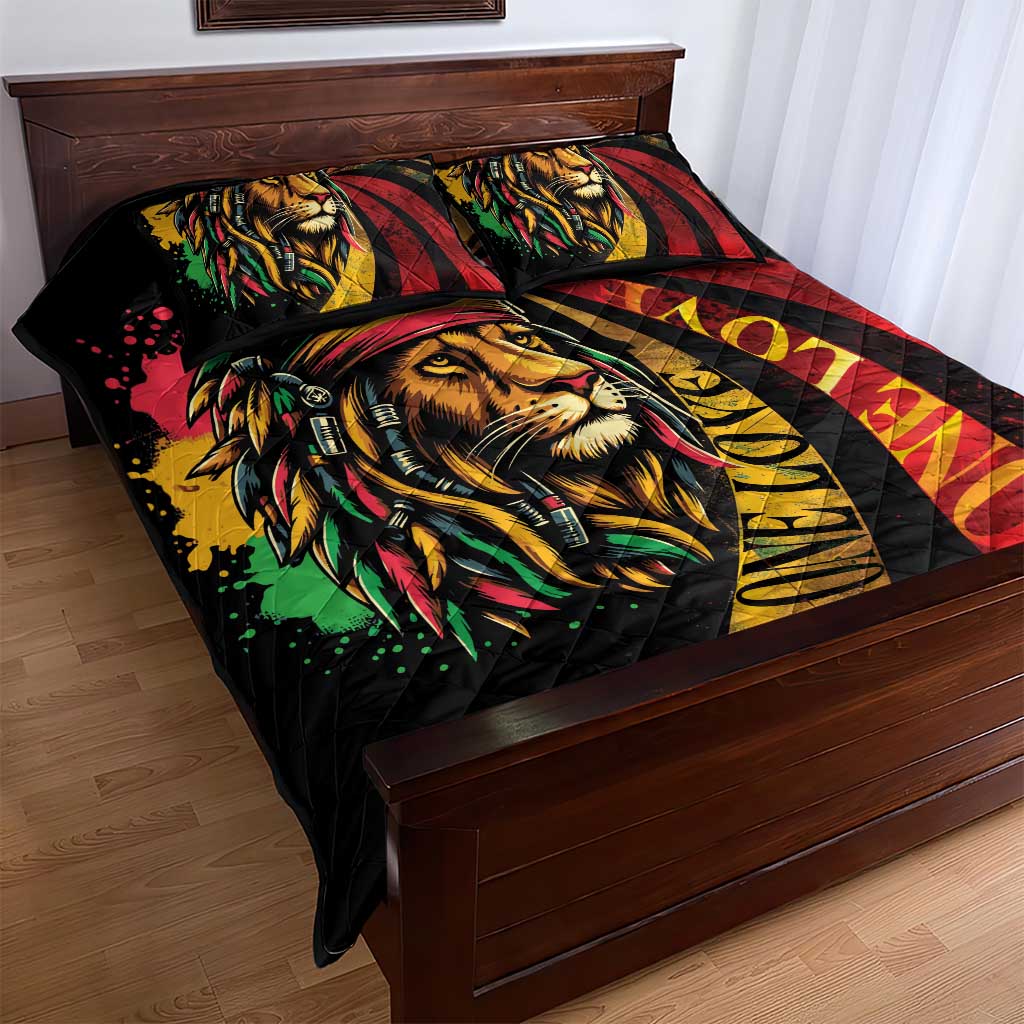 Black Jamaican Quilt Bed Set Rastafarian Lion One Love LT9