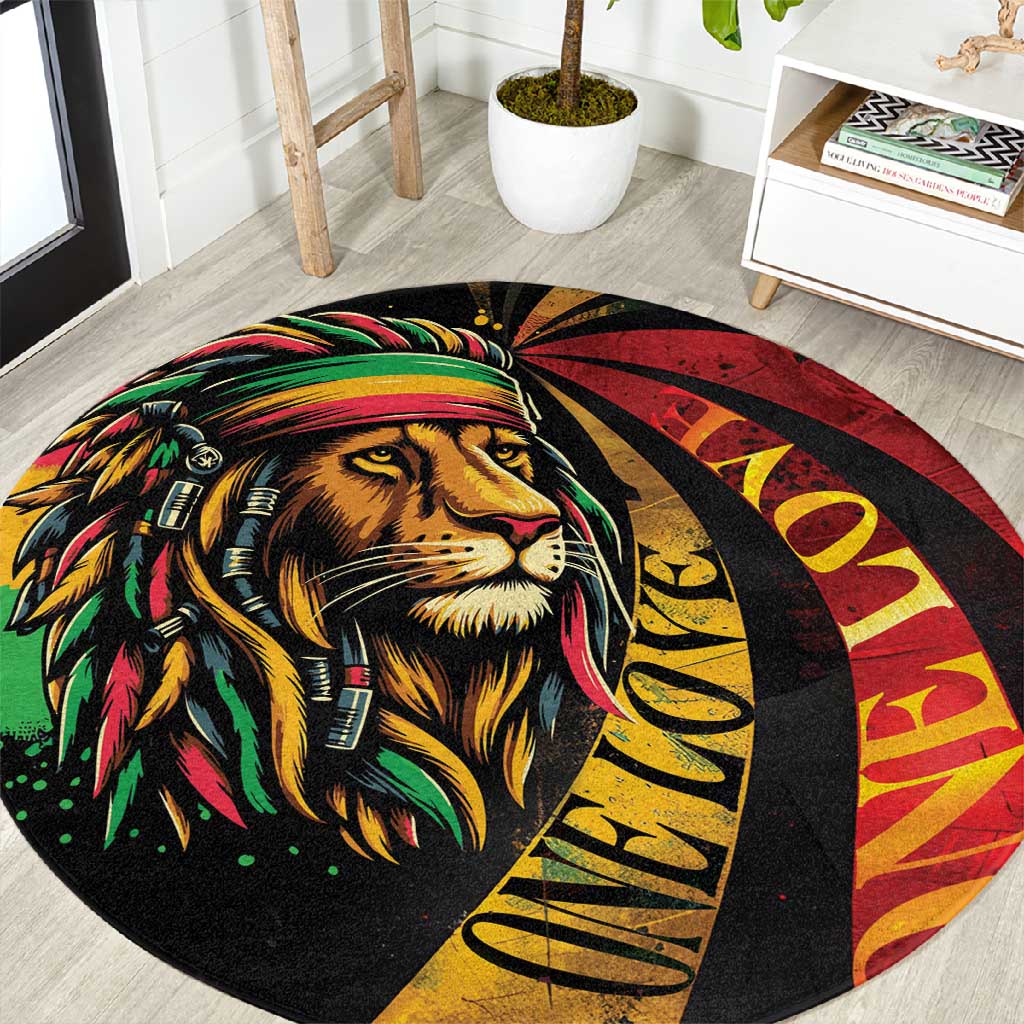 Black Jamaican Round Carpet Rastafarian Lion One Love LT9