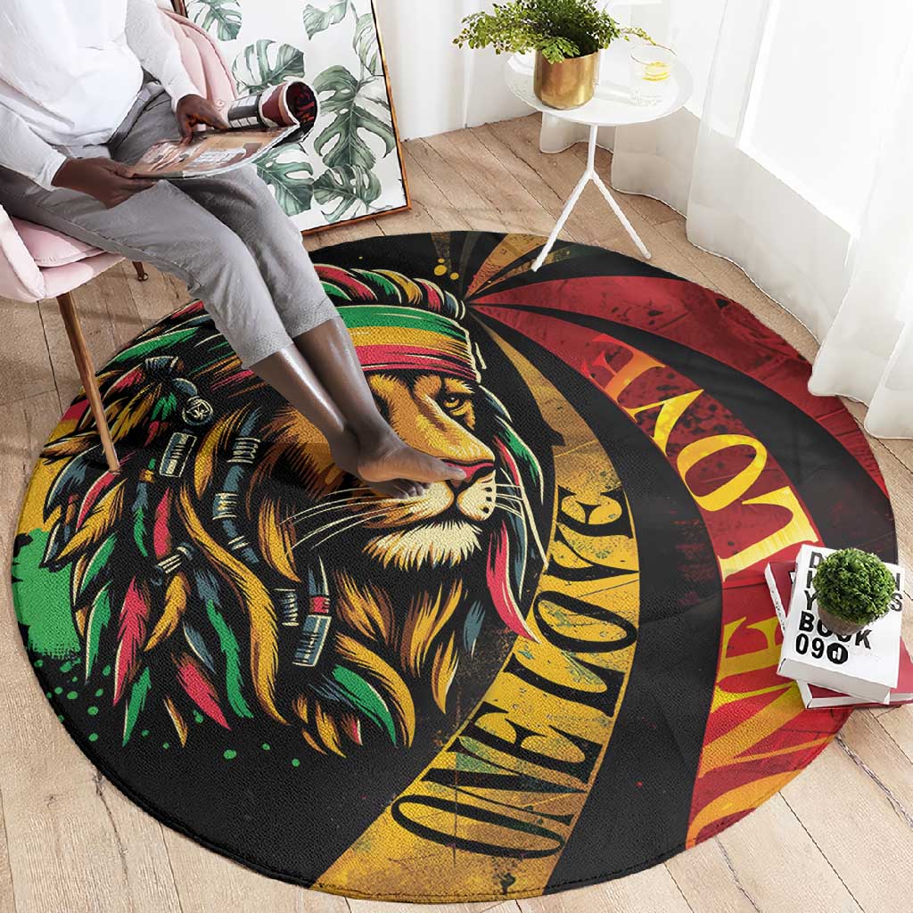 Black Jamaican Round Carpet Rastafarian Lion One Love LT9