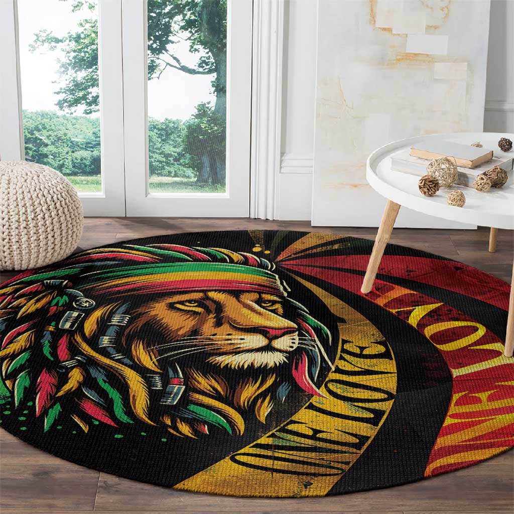 Black Jamaican Round Carpet Rastafarian Lion One Love LT9
