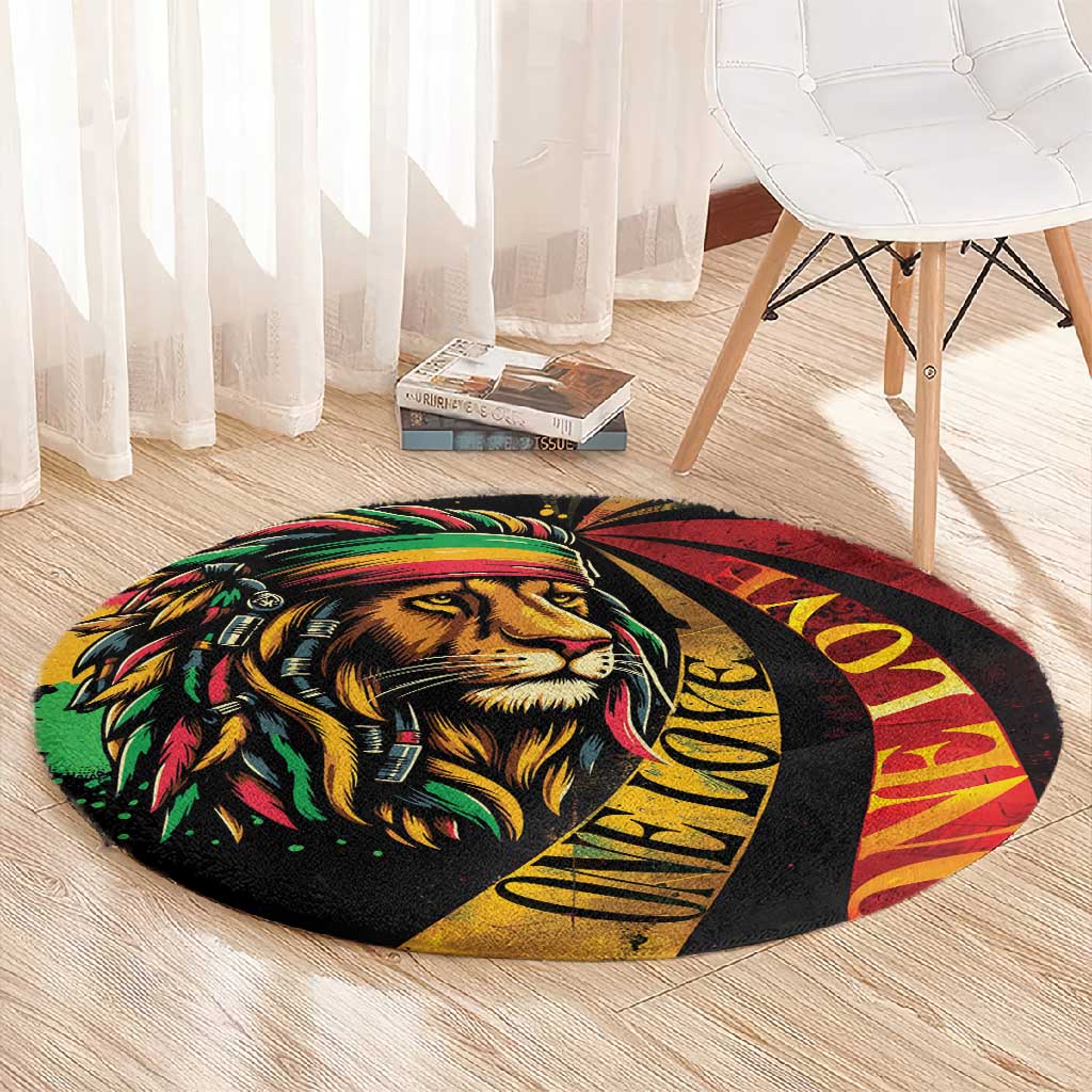 Black Jamaican Round Carpet Rastafarian Lion One Love LT9