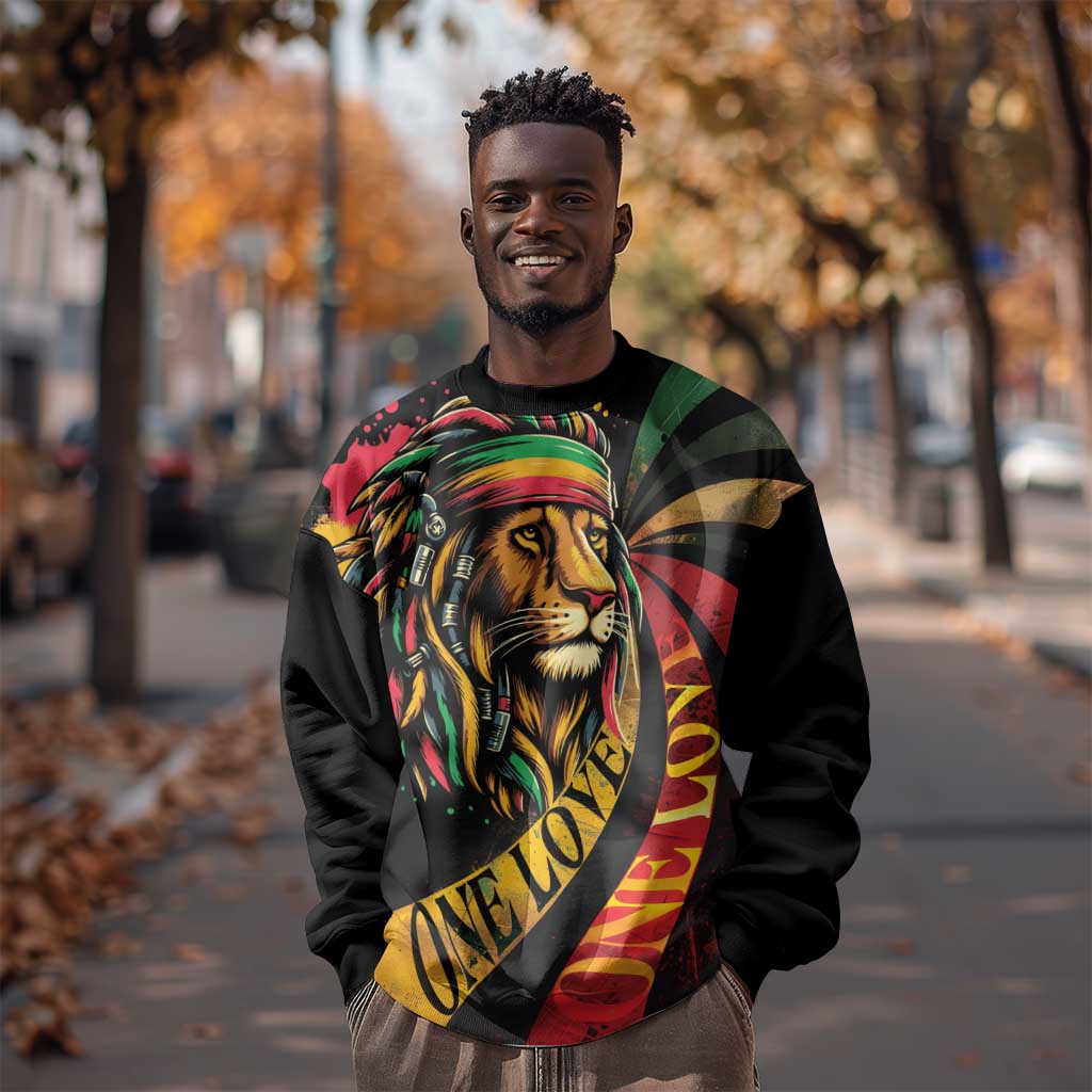Black Jamaican Sweatshirt Rastafarian Lion One Love LT9