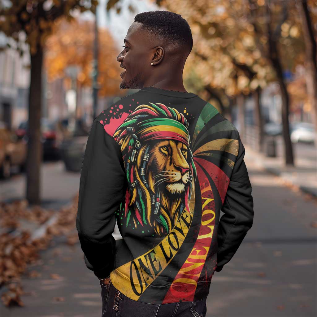 Black Jamaican Sweatshirt Rastafarian Lion One Love LT9