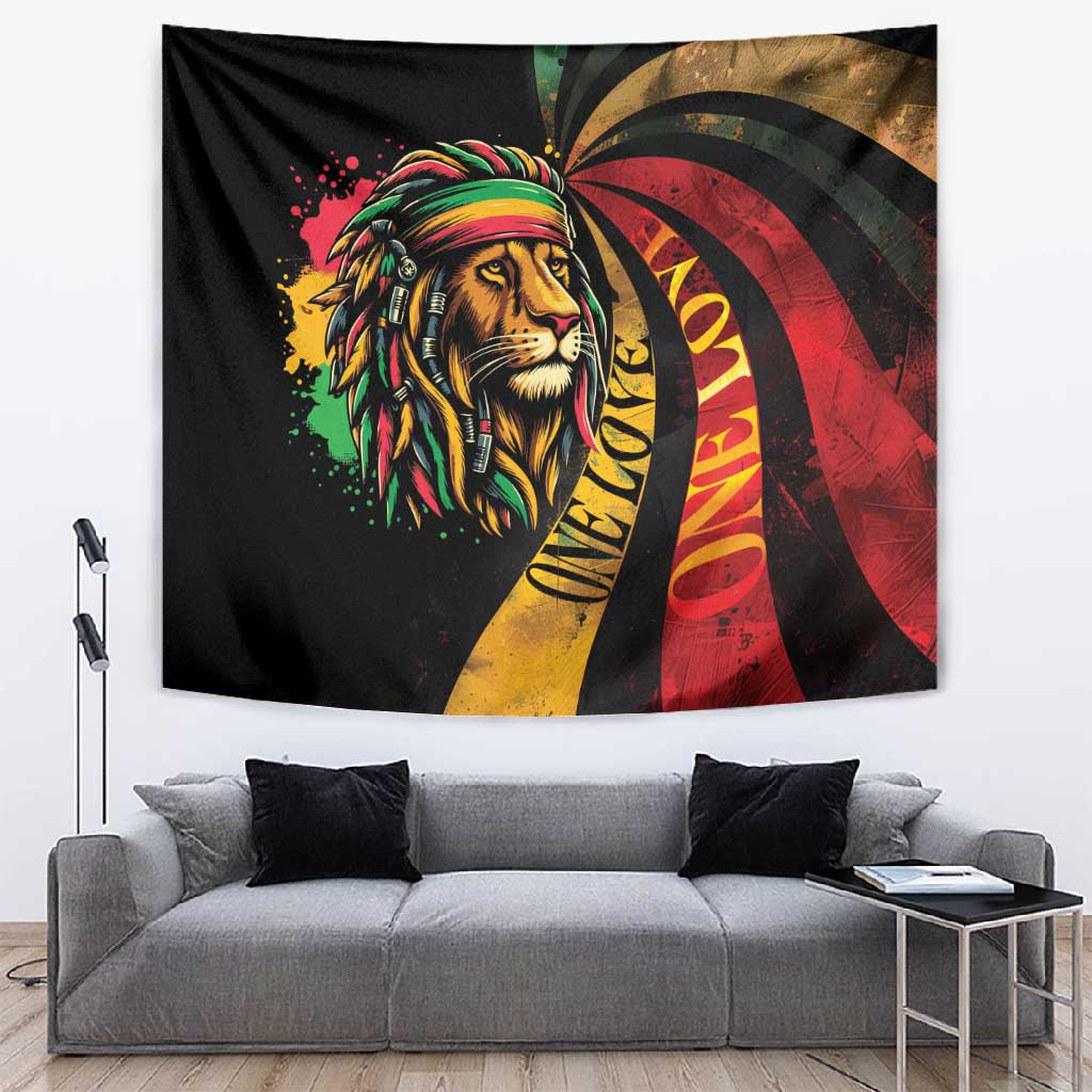 Black Jamaican Tapestry Rastafarian Lion One Love LT9