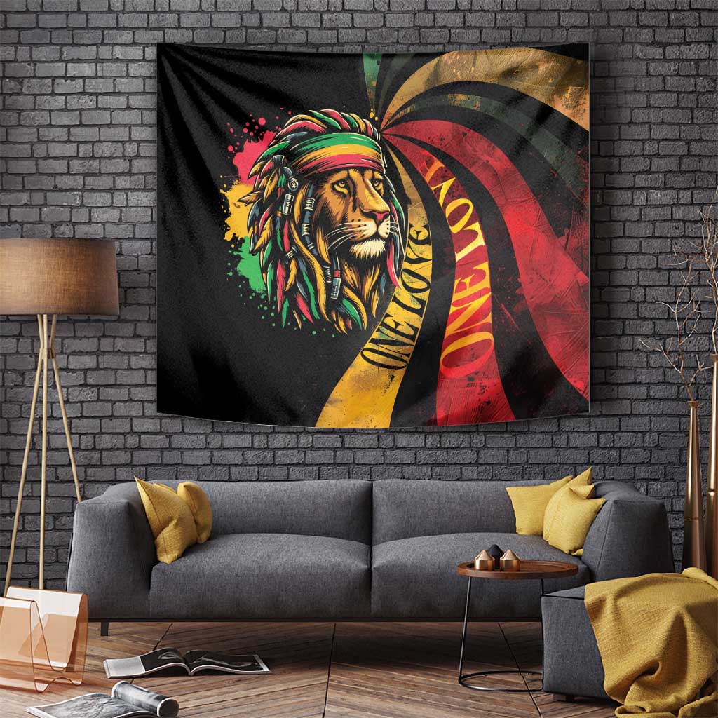 Black Jamaican Tapestry Rastafarian Lion One Love LT9