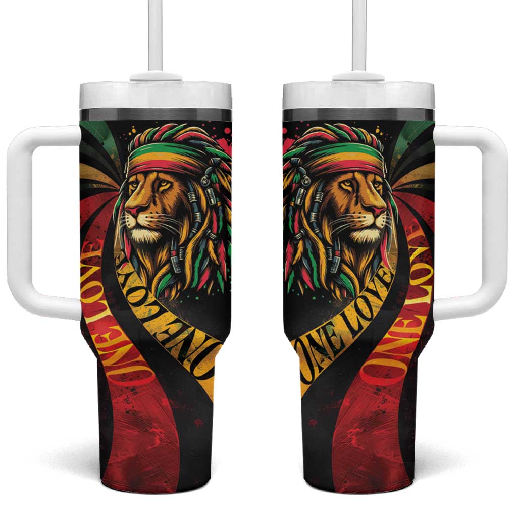 Black Jamaican Tumbler With Handle Rastafarian Lion One Love LT9
