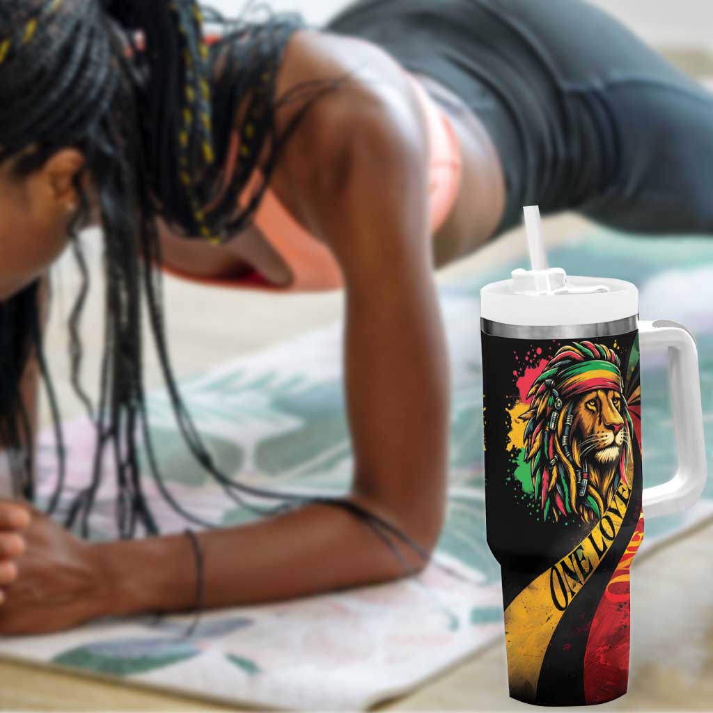Black Jamaican Tumbler With Handle Rastafarian Lion One Love LT9