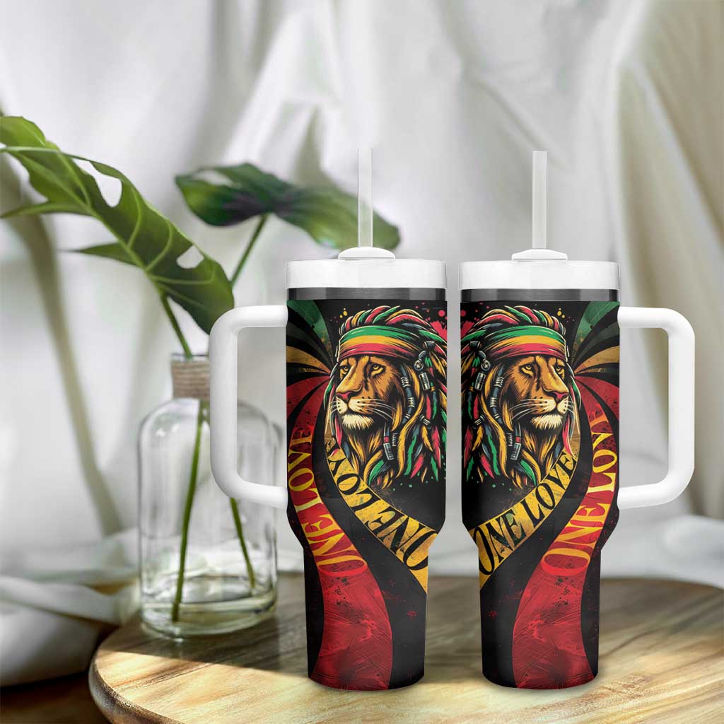 Black Jamaican Tumbler With Handle Rastafarian Lion One Love LT9