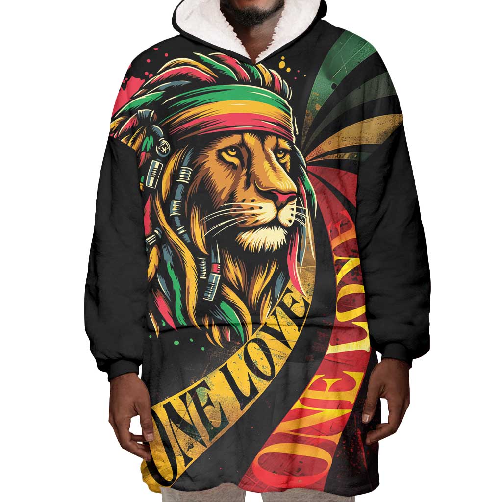 Black Jamaican Wearable Blanket Hoodie Rastafarian Lion One Love LT9