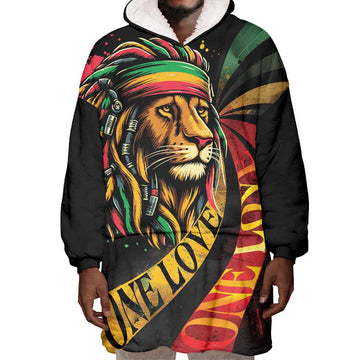 Black Jamaican Wearable Blanket Hoodie Rastafarian Lion One Love LT9