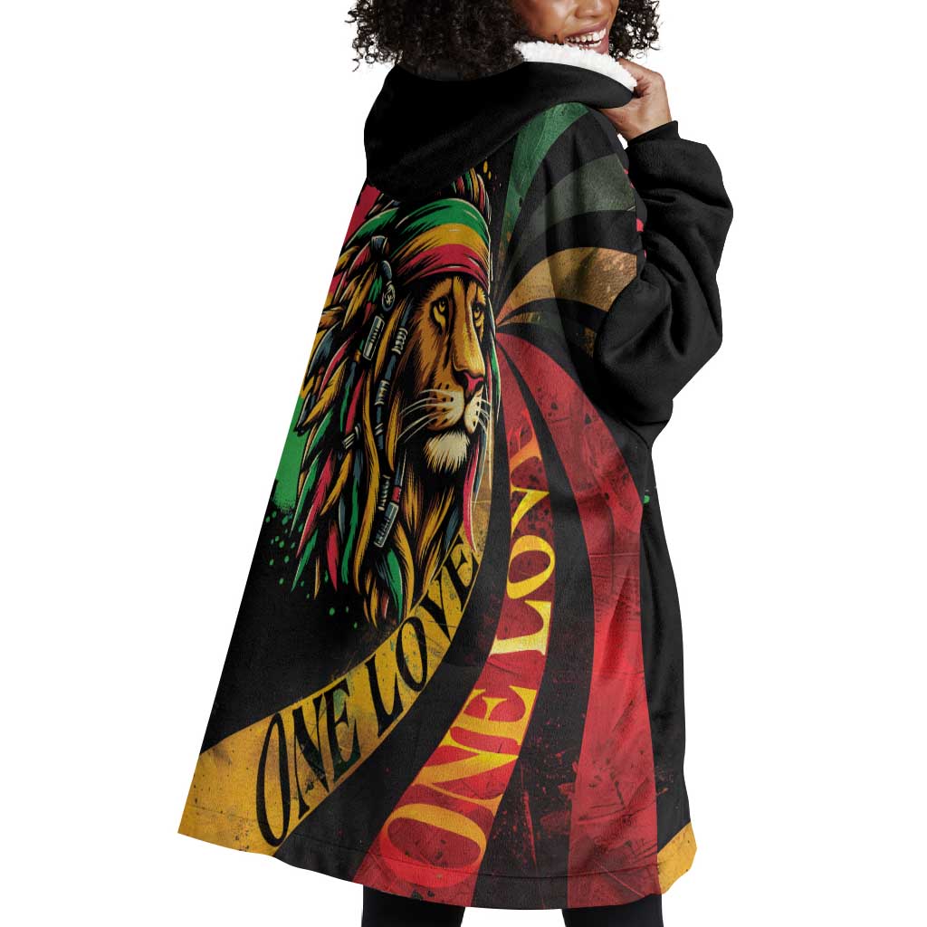 Black Jamaican Wearable Blanket Hoodie Rastafarian Lion One Love LT9