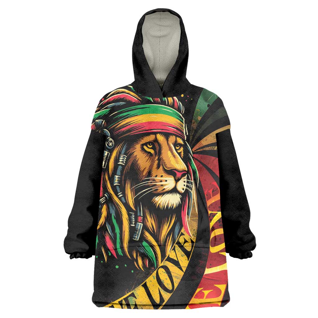 Black Jamaican Wearable Blanket Hoodie Rastafarian Lion One Love LT9
