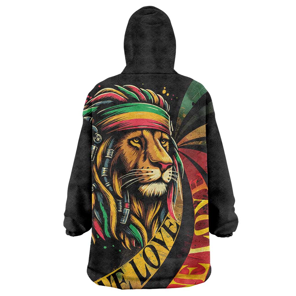 Black Jamaican Wearable Blanket Hoodie Rastafarian Lion One Love LT9