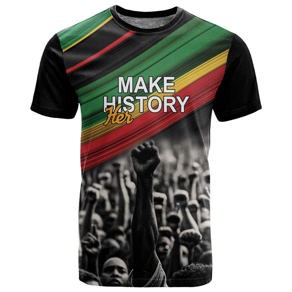 African-American History Month T shirt Black Power Hand Make His-Herstories LT9