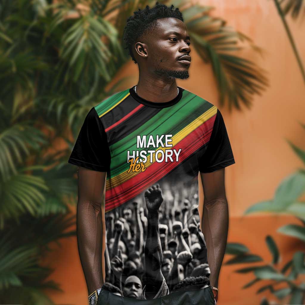 African-American History Month T shirt Black Power Hand Make His-Herstories LT9