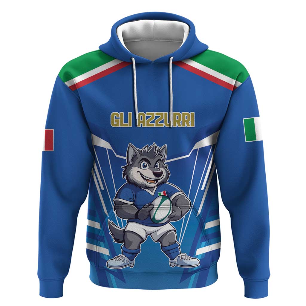 Italy Rugby Custom Hoodie Italian Wolf Mascot Go Gli Azzurri LT9