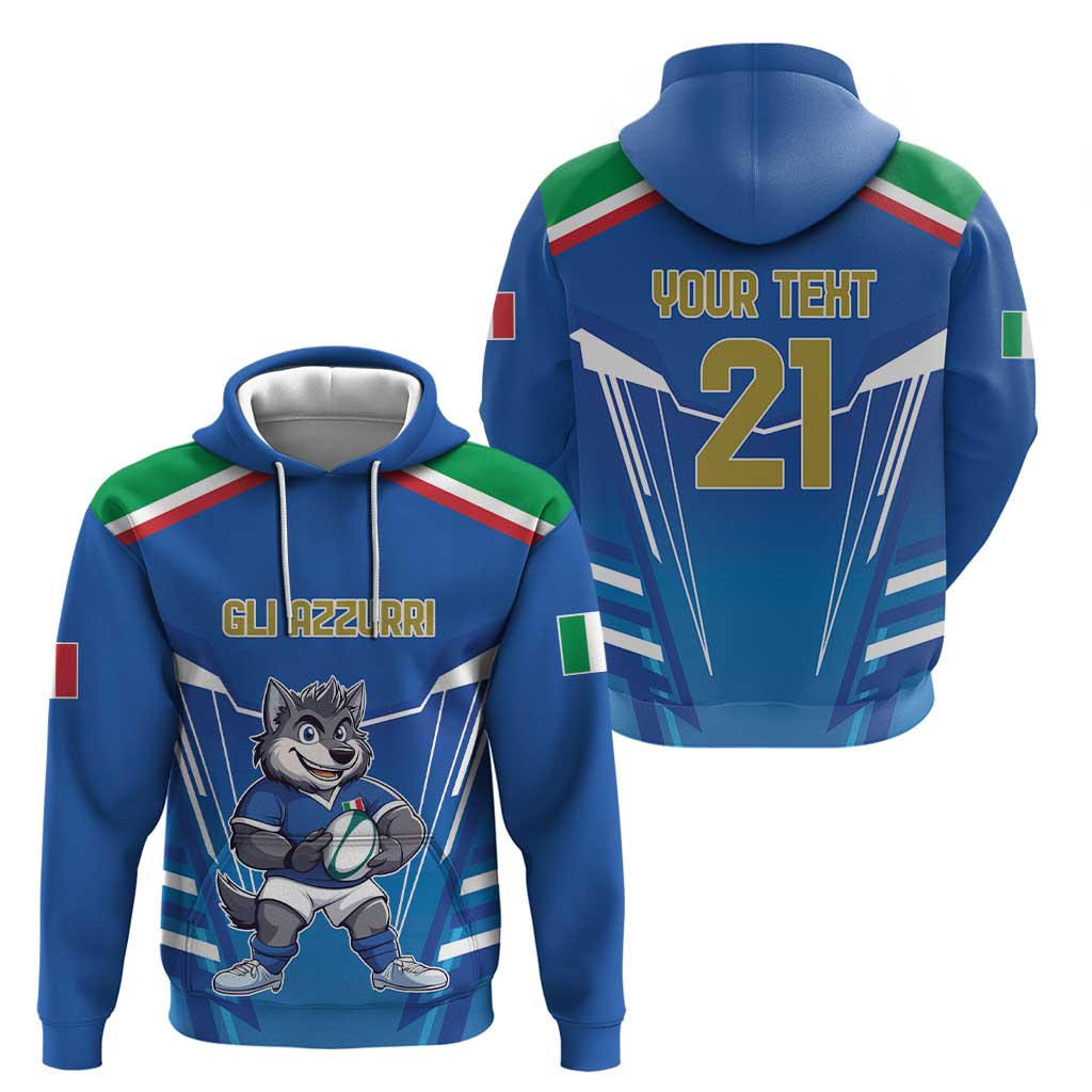 Italy Rugby Custom Hoodie Italian Wolf Mascot Go Gli Azzurri LT9