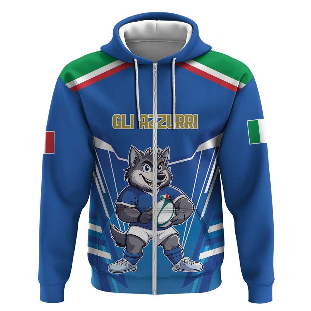 Italy Rugby Custom Hoodie Italian Wolf Mascot Go Gli Azzurri LT9