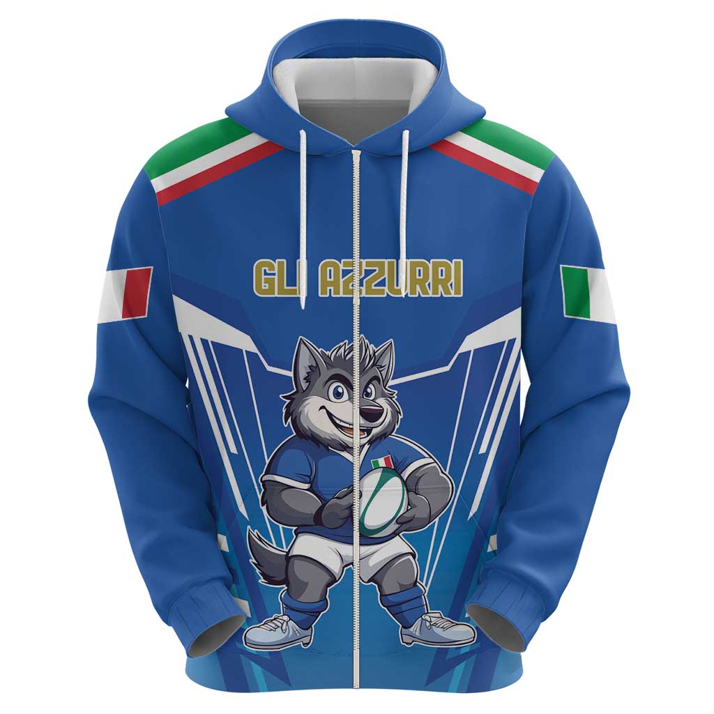 Italy Rugby Custom Hoodie Italian Wolf Mascot Go Gli Azzurri LT9