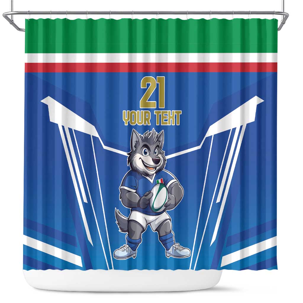 Italy Rugby Custom Shower Curtain Italian Wolf Mascot Go Gli Azzurri LT9