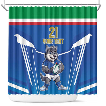 Italy Rugby Custom Shower Curtain Italian Wolf Mascot Go Gli Azzurri LT9