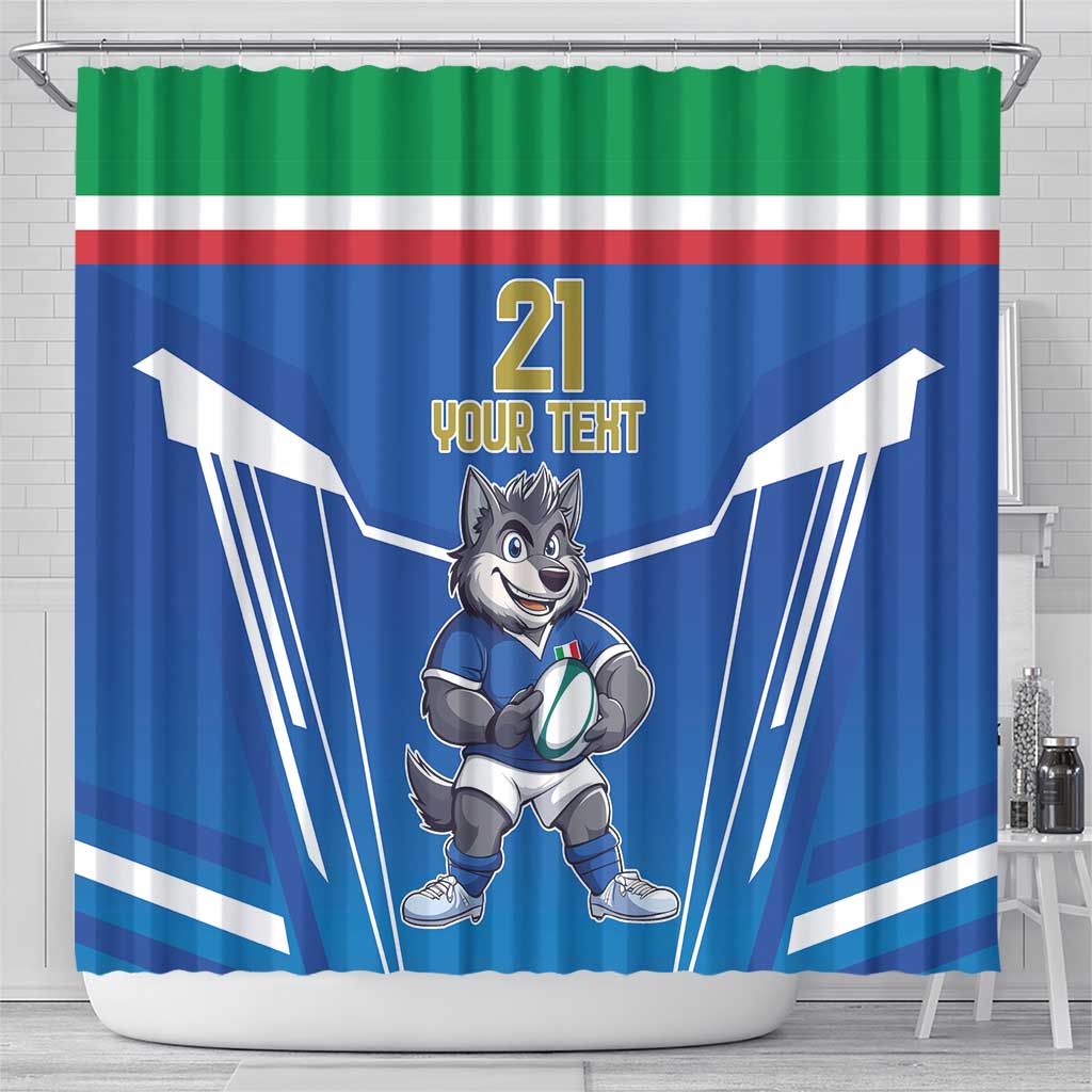 Italy Rugby Custom Shower Curtain Italian Wolf Mascot Go Gli Azzurri LT9
