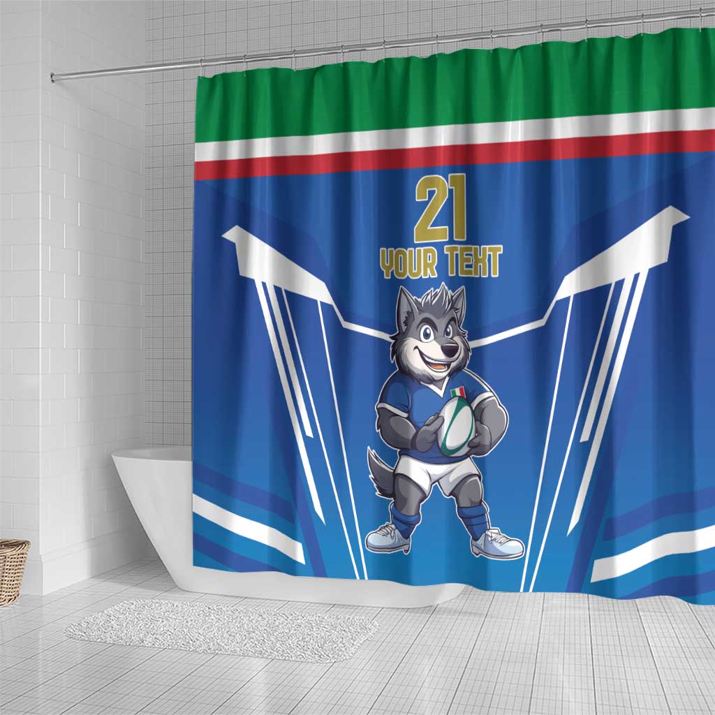 Italy Rugby Custom Shower Curtain Italian Wolf Mascot Go Gli Azzurri LT9