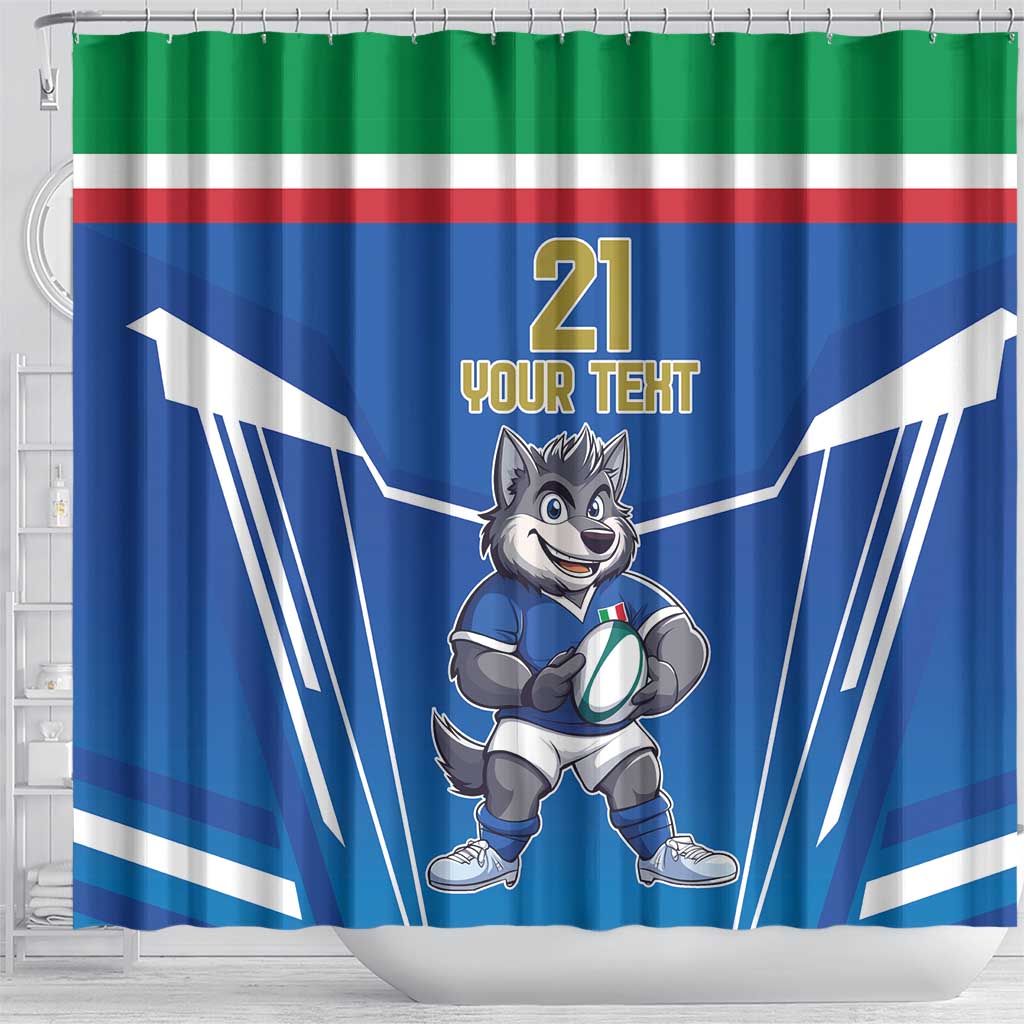 Italy Rugby Custom Shower Curtain Italian Wolf Mascot Go Gli Azzurri LT9