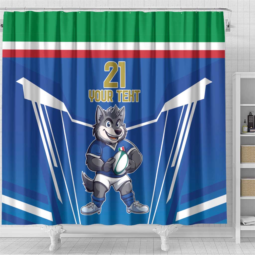 Italy Rugby Custom Shower Curtain Italian Wolf Mascot Go Gli Azzurri LT9