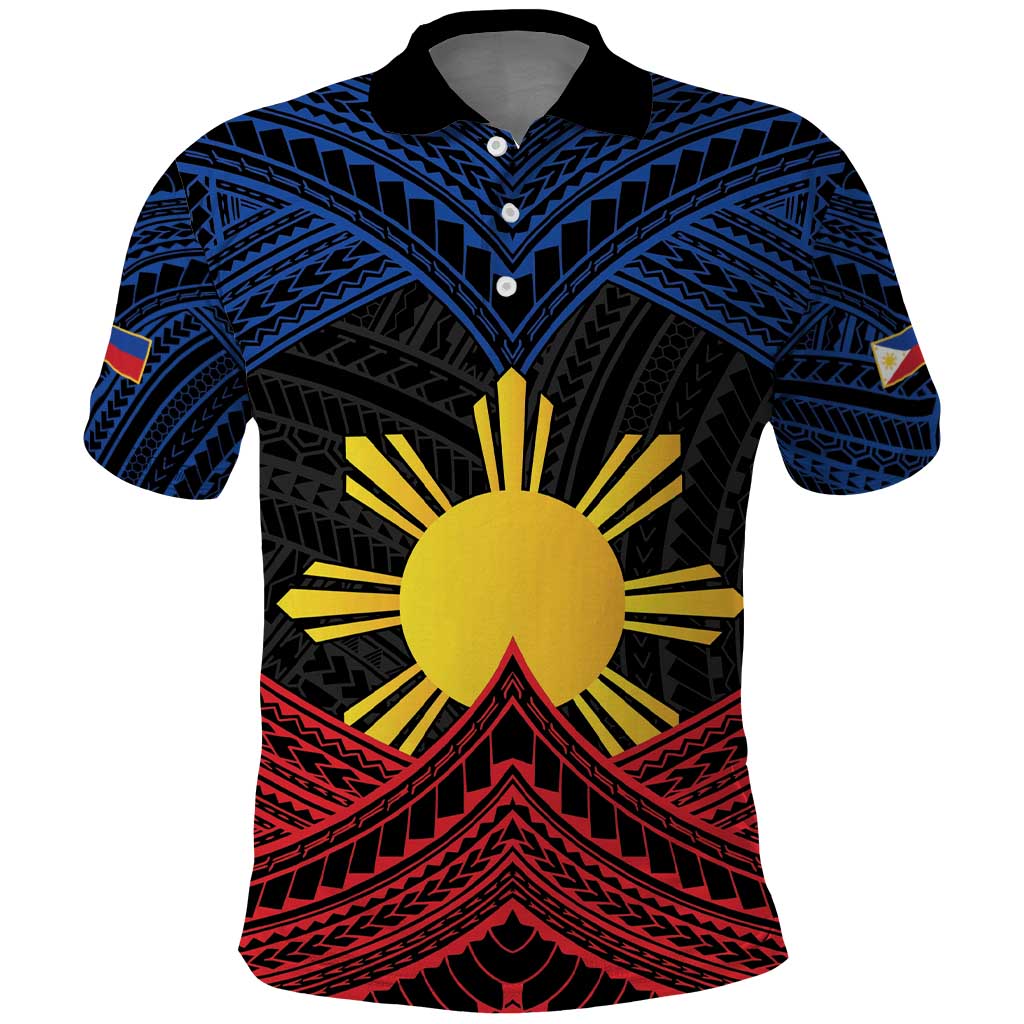 Personalized Philippines Polo Shirt Polynesian Tribal Tattoo with Filipino Flag Motif LT9