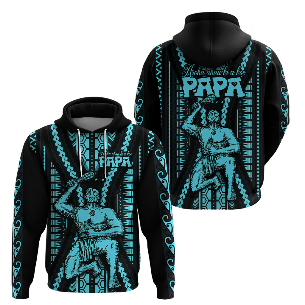 Aotearoa Father's Day Gift For Dad Hoodie Aroha Ahau Ki A Koe Papa - Aqua Maori Style Pattern LT9