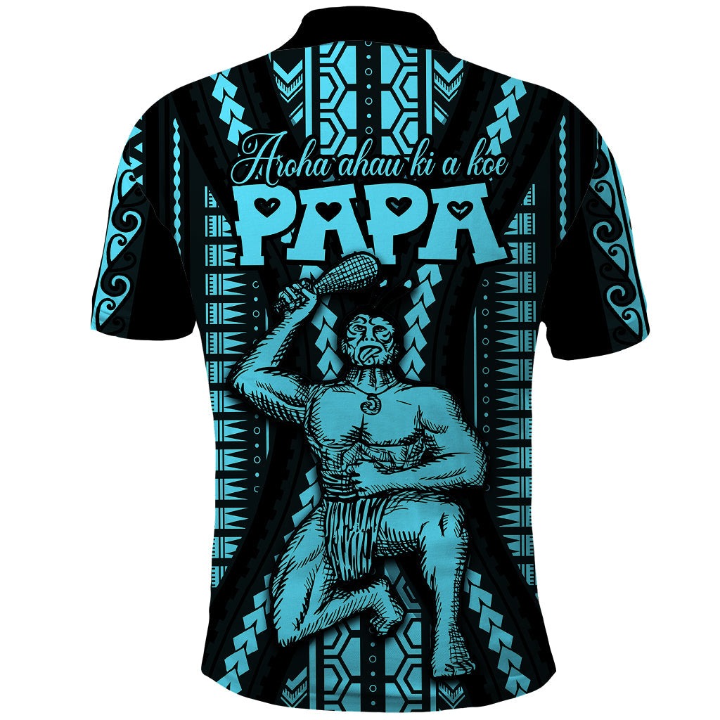 Aotearoa Father's Day Gift For Dad Polo Shirt Aroha Ahau Ki A Koe Papa - Aqua Maori Style Pattern LT9