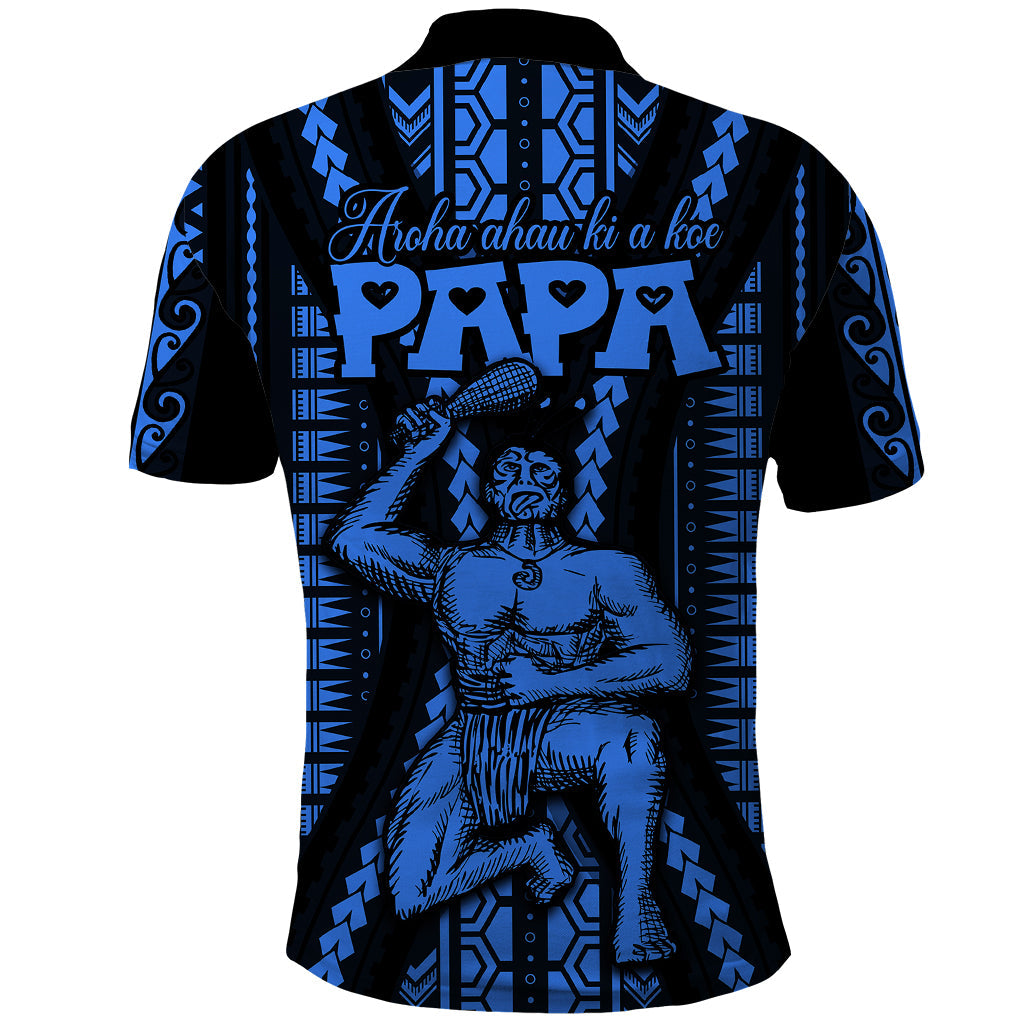 Aotearoa Father's Day Gift For Dad Polo Shirt Aroha Ahau Ki A Koe Papa - Blue Maori Style Pattern LT9