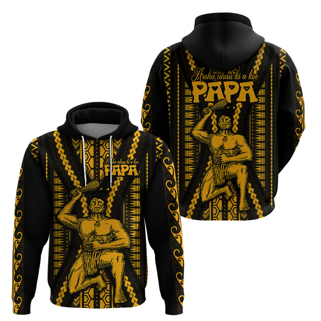 Aotearoa Father's Day Gift For Dad Hoodie Aroha Ahau Ki A Koe Papa - Gold Maori Style Pattern LT9