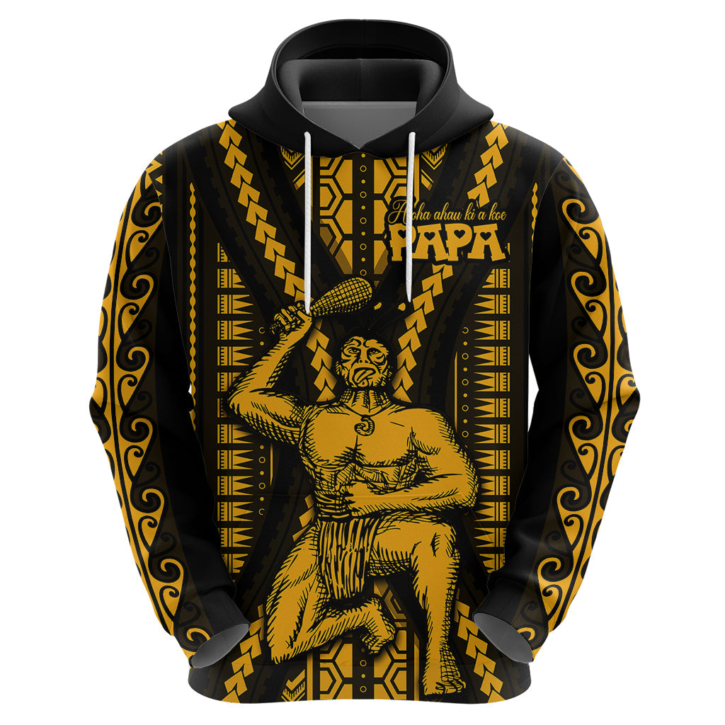 Aotearoa Father's Day Gift For Dad Hoodie Aroha Ahau Ki A Koe Papa - Gold Maori Style Pattern LT9