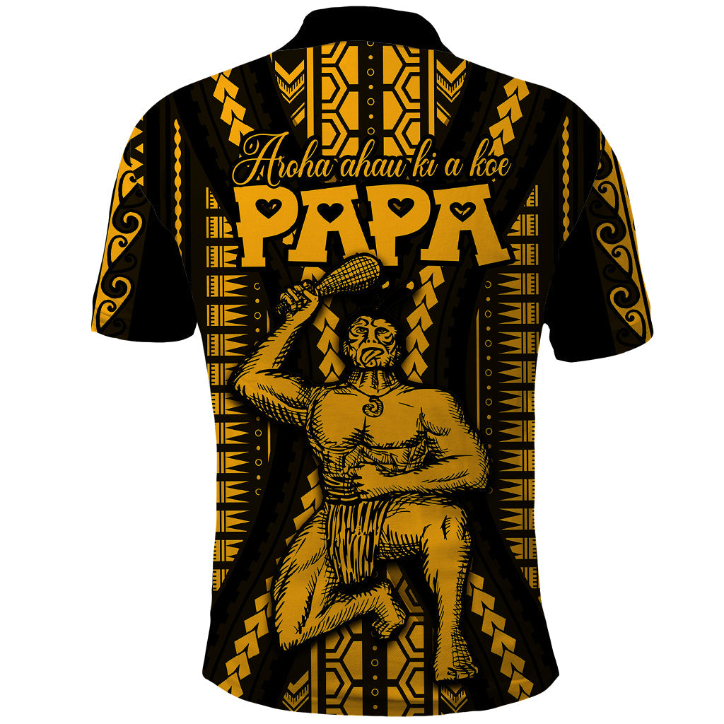 Aotearoa Father's Day Gift For Dad Polo Shirt Aroha Ahau Ki A Koe Papa - Gold Maori Style Pattern LT9