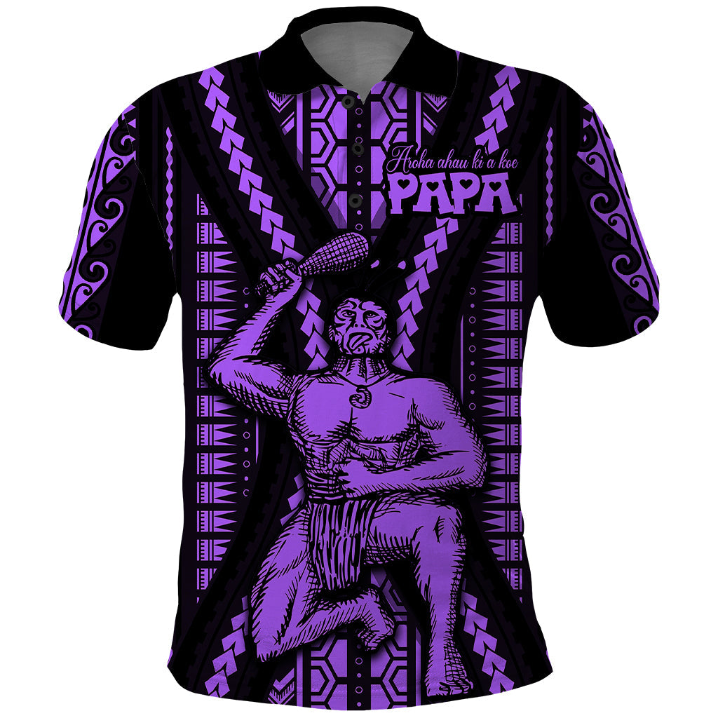 Maori Fathers Day New Zealand Polo Shirt Aroha Ahau Ki A Koe Papa - Purple LT9