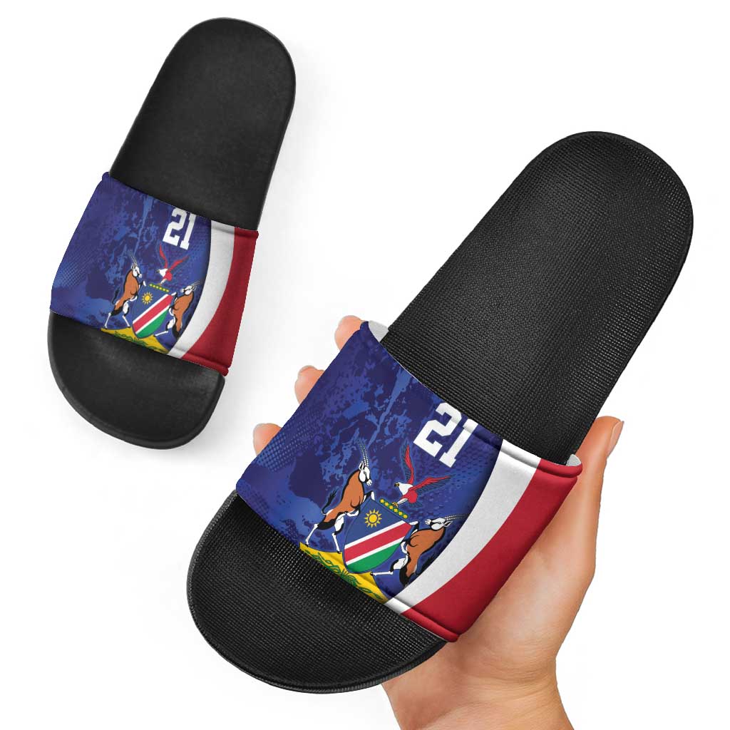 Namibia Cricket Custom Slide Sandals Coat of arms Namibian Pattern LT9