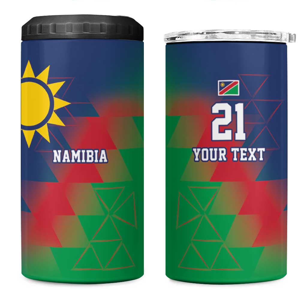 Custom Cricket African Namibia 4 in 1 Can Cooler Tumbler Namibian Gold Sun Flag Motif LT9
