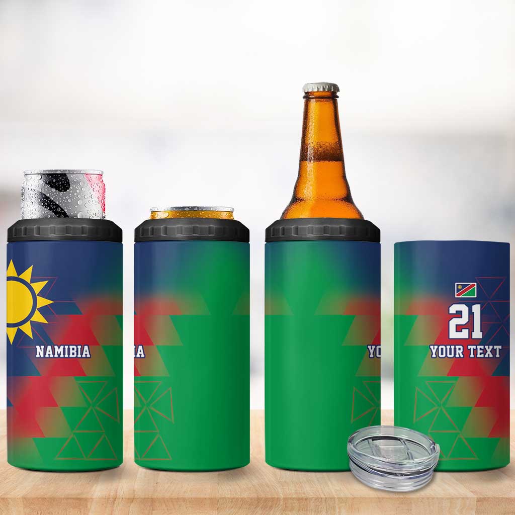 Custom Cricket African Namibia 4 in 1 Can Cooler Tumbler Namibian Gold Sun Flag Motif LT9