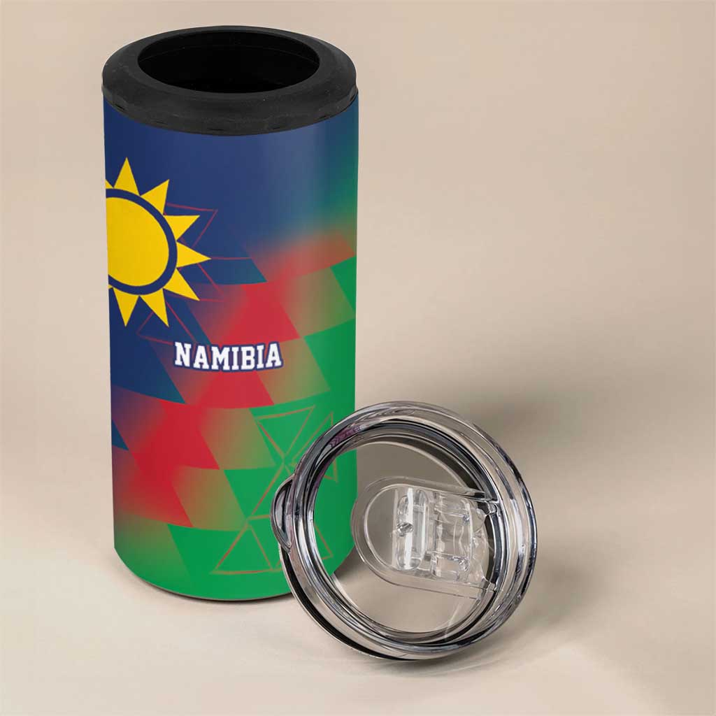 Custom Cricket African Namibia 4 in 1 Can Cooler Tumbler Namibian Gold Sun Flag Motif LT9