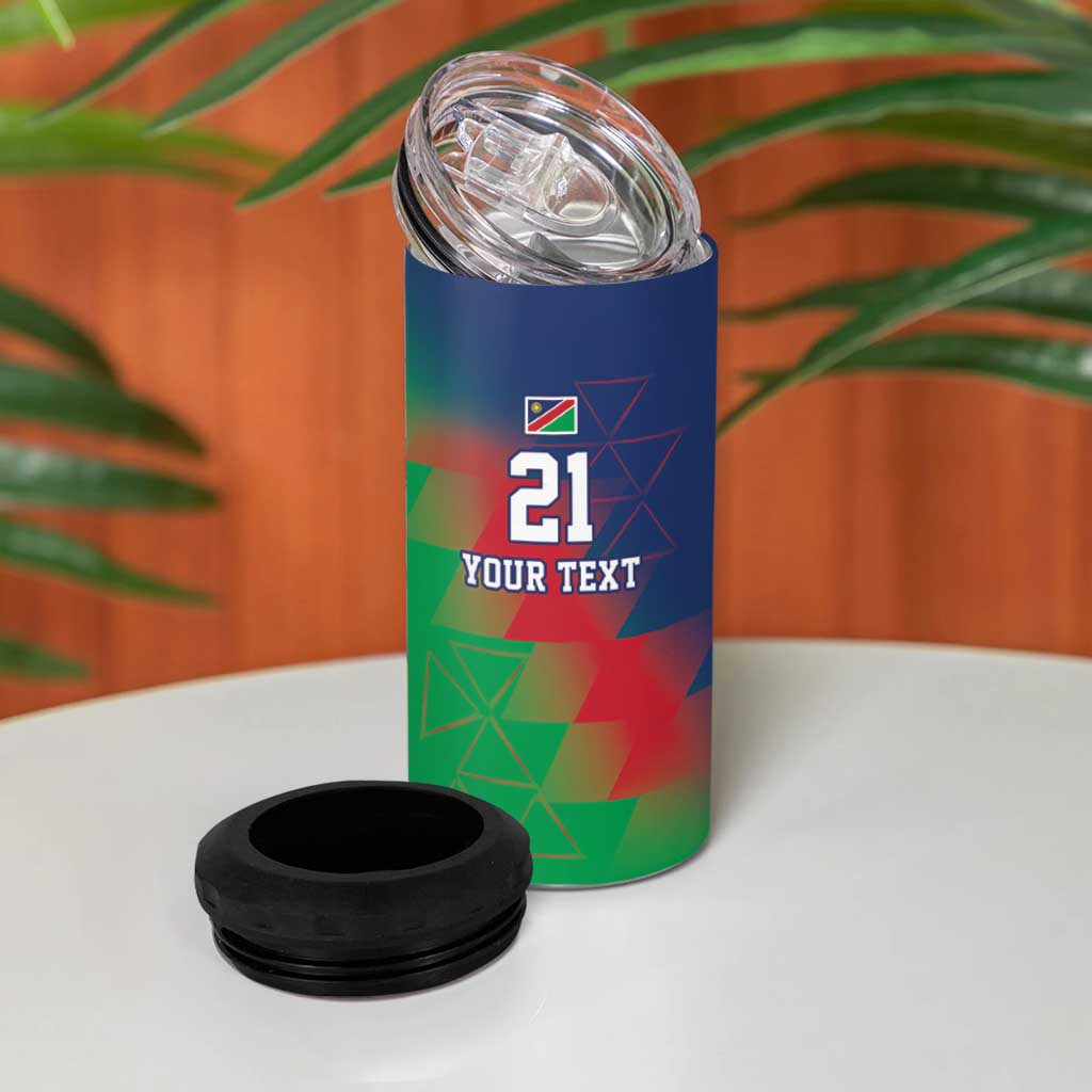 Custom Cricket African Namibia 4 in 1 Can Cooler Tumbler Namibian Gold Sun Flag Motif LT9