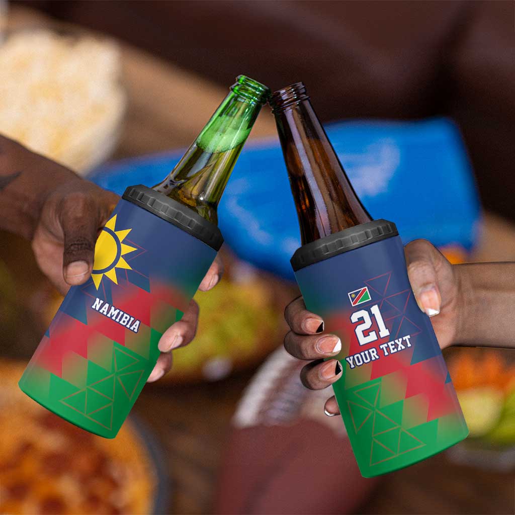 Custom Cricket African Namibia 4 in 1 Can Cooler Tumbler Namibian Gold Sun Flag Motif LT9