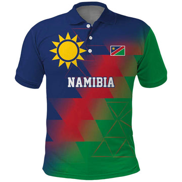 Namibia Cricket Custom Polo Shirt Namibian Gold Sun Flag Motif LT9
