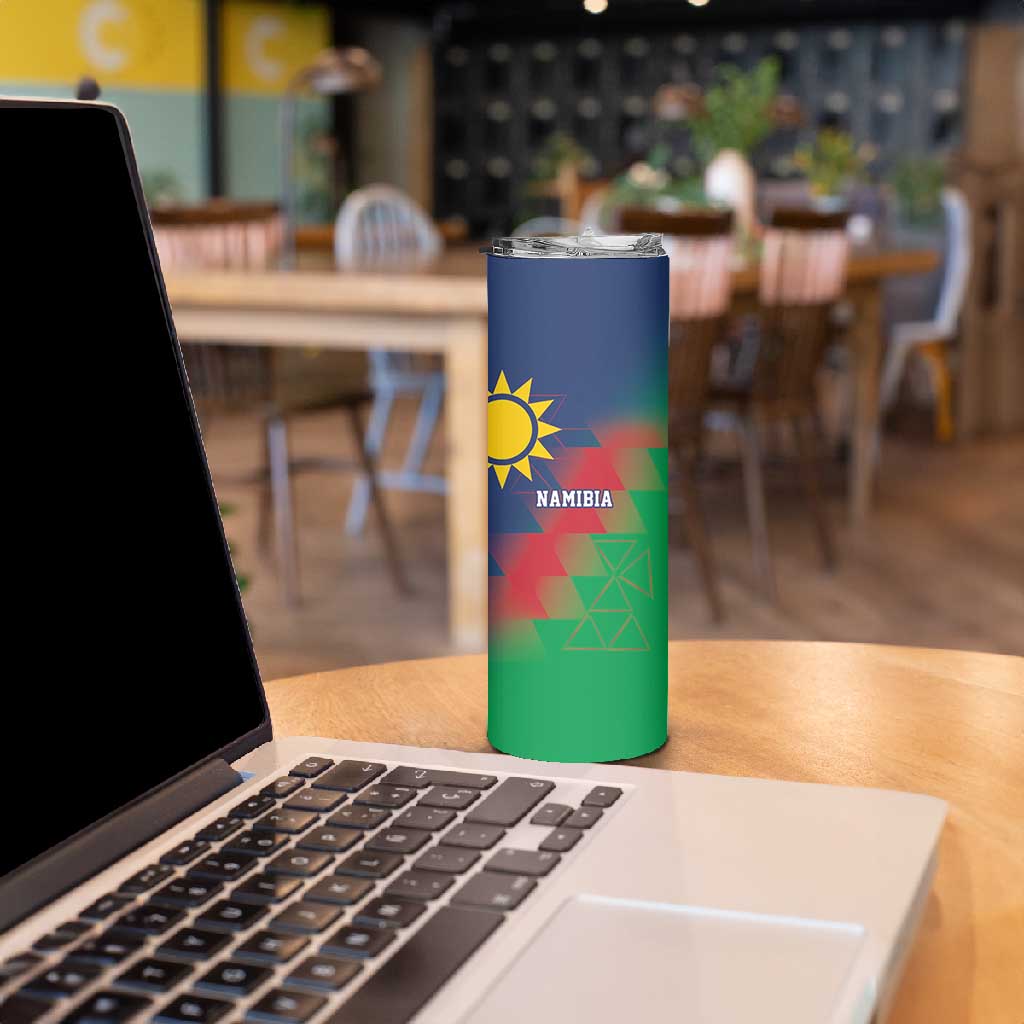 Custom Cricket African Namibia Skinny Tumbler Namibian Gold Sun Flag Motif LT9