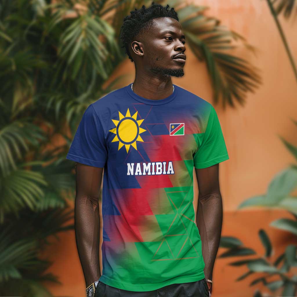 Custom Cricket African Namibia T shirt Namibian Gold Sun Flag Motif LT9