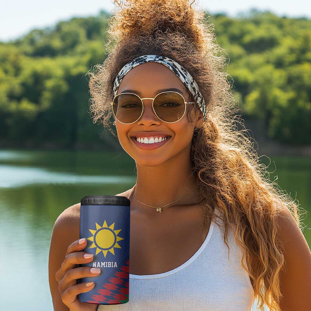 Custom Cricket African Namibia 4 in 1 Can Cooler Tumbler Namibian Sporty Pattern Flag Motif LT9