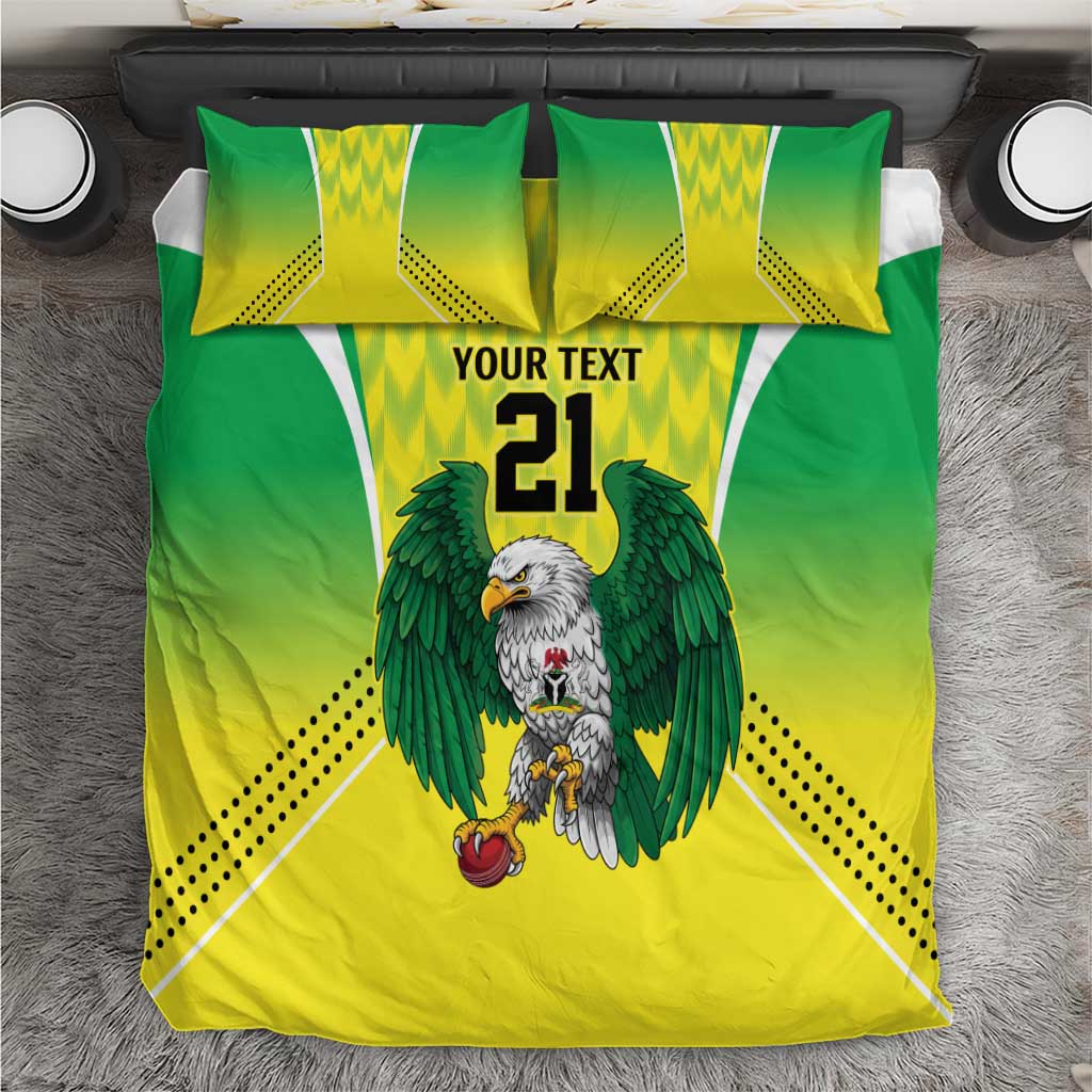 Custom Cricket African Nigeria Bedding Set Najeriya Yellow Greens Eagle LT9