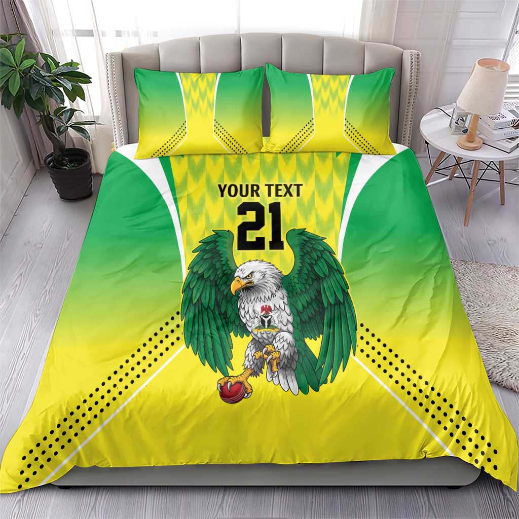 Custom Cricket African Nigeria Bedding Set Najeriya Yellow Greens Eagle LT9