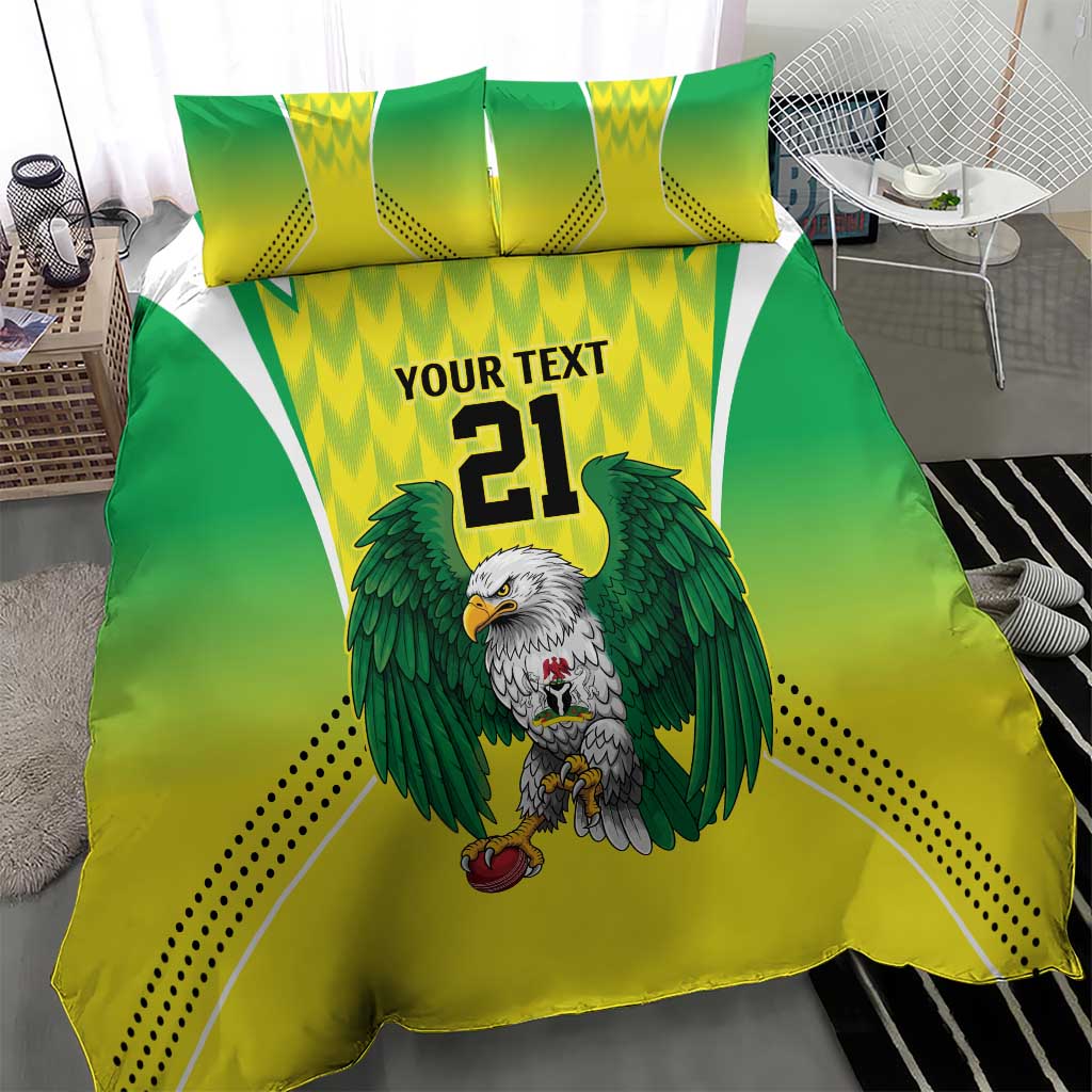 Custom Cricket African Nigeria Bedding Set Najeriya Yellow Greens Eagle LT9